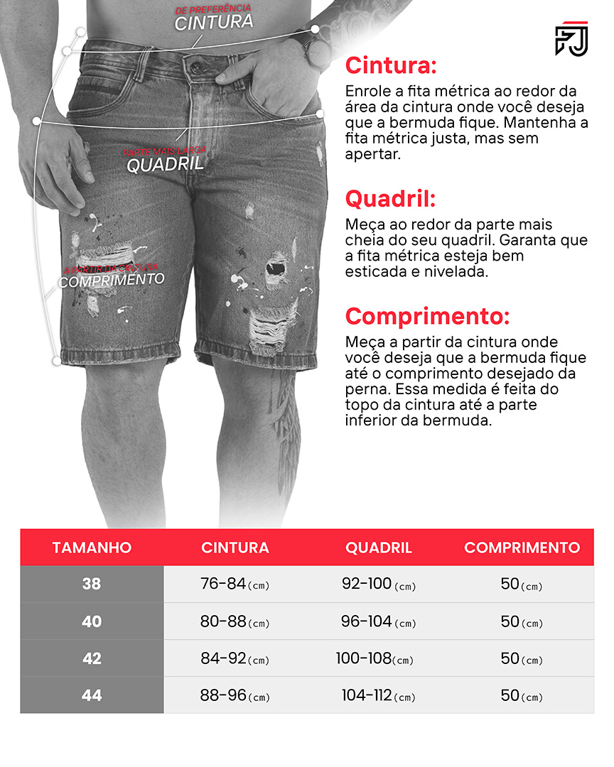 Tabela de medidas shorts sarja